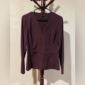 Ann Taylor Plum Wrap-Style Long Sleeve Blouse